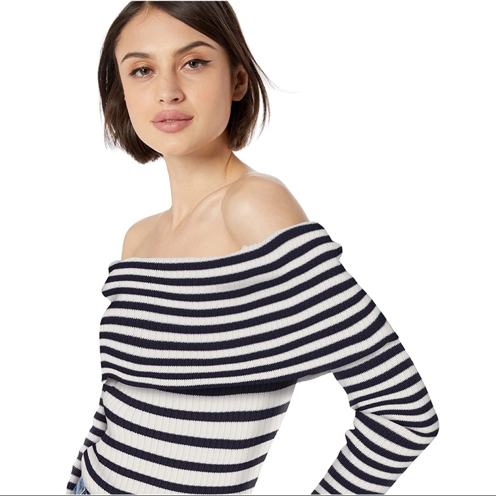 NWT Ella Moss Charlotte Off The Shoulder Long Sleeve Striped Top 100% Cotton Lg